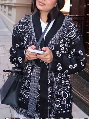 Scarf print fringe cashmere cardigan Alanui dupe